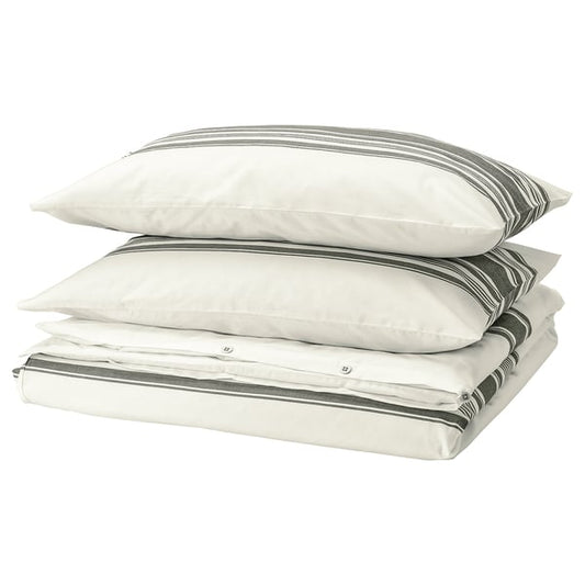 JÄTTEFRÄKEN comforter cover and 2 pillowcases, white/dark gray, 240x220/50x80 cm