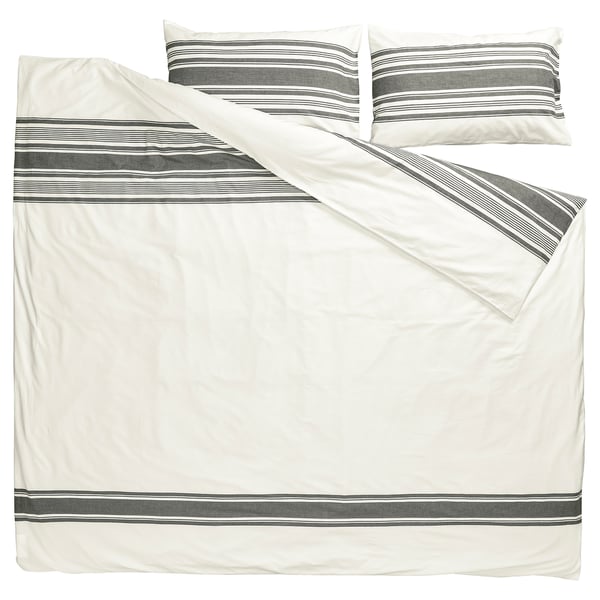 JÄTTEFRÄKEN comforter cover and 2 pillowcases, white/dark gray, 240x220/50x80 cm
