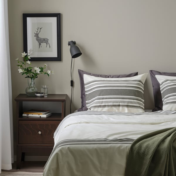 JÄTTEFRÄKEN duvet cover and 2 pillowcases, white/dark grey, 240x220/50x80 cm