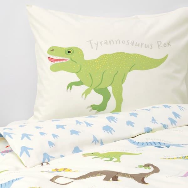 Ikea JÄTTELIK - Duvet cover and pillowcase, Dinosaurs/white, 150x200/50x80 cm