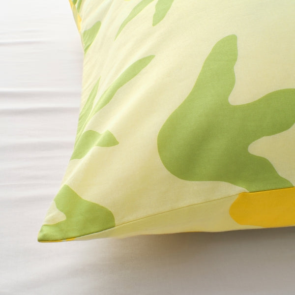 JÄTTELIK - Duvet cover and pillowcase, Tyrannosaurus Rex/Triceratops/yellow, 150x200/50x80 cm