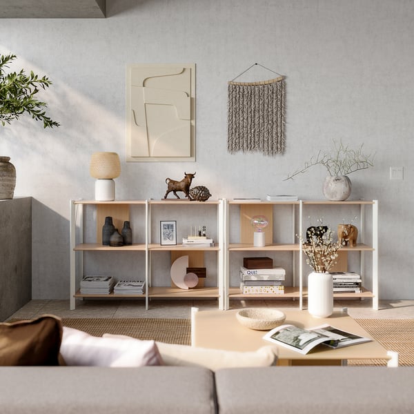 JÄTTESTA - JÄTTESTA Storage combination, white/light bamboo, 240x40x85 cm