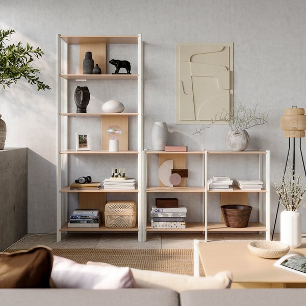JÄTTESTA storage combination, white/light bamboo, 200x40x195 cm