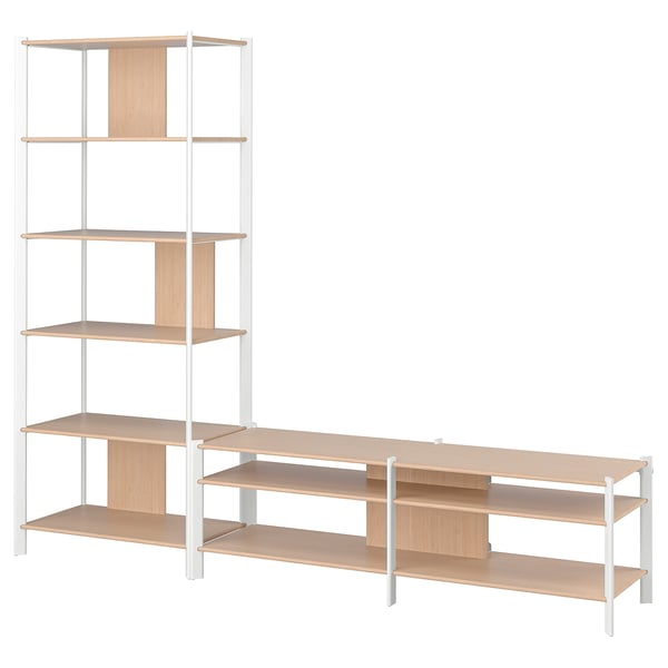 JÄTTESTA TV storage combination, white/light bamboo, 240x40x195 cm