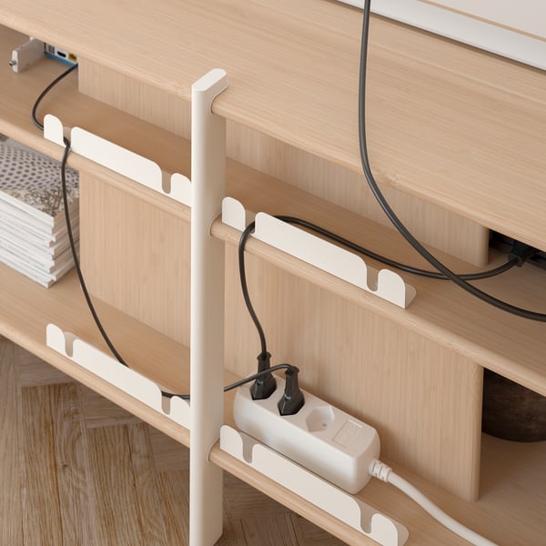 JÄTTESTA - JÄTTESTA TV bench, white/light bamboo, 160x40x49 cm