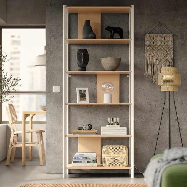 JÄTTESTA shelving unit, white/light bamboo, 80x195 cm