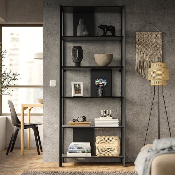 JÄTTESTA shelving unit, black, 80x195 cm