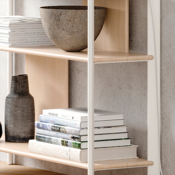 JÄTTESTA - JÄTTESTA Side table, white/light bamboo, 95x30 cm