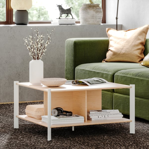 JÄTTESTA - JÄTTESTA Coffee table, white/light bamboo, 80x80 cm