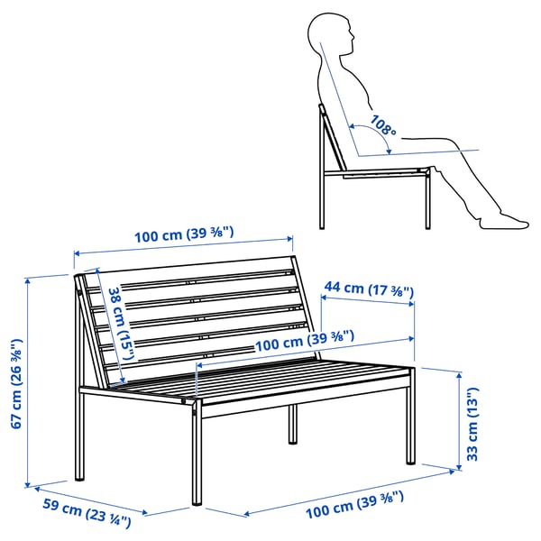 JOLPEN - JOLPEN 2-seat sofa, outdoor, white/grey, 100x59x67 cm