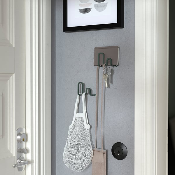 JORDMÅNEN hook, dark grey-green, 10x6x3 cm, 2 pack
