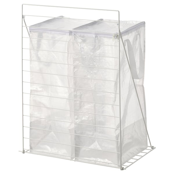 JOSTEIN bag with stand, white/transparent in/outdoor, 60x40x74 cm