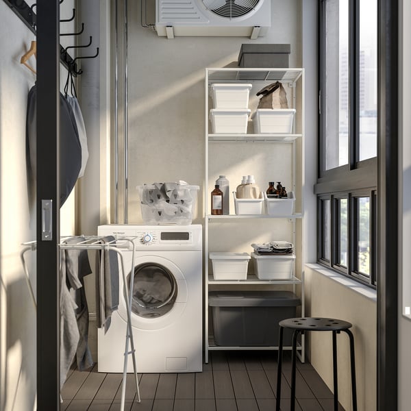 JOSTEIN shelf, wire/in/outdoor white, 57x40 cm