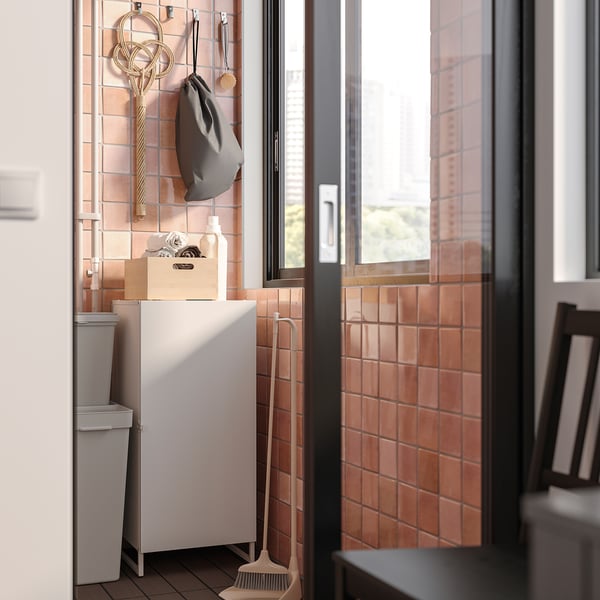 JOSTEIN shelving unit with door, in/outdoor/white, 41x44x90 cm
