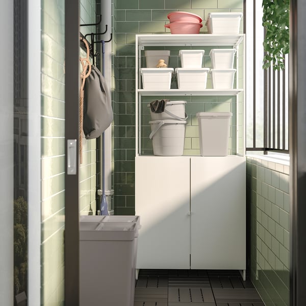 JOSTEIN shelving unit with doors, in/outdoor/white, 81x44x180 cm