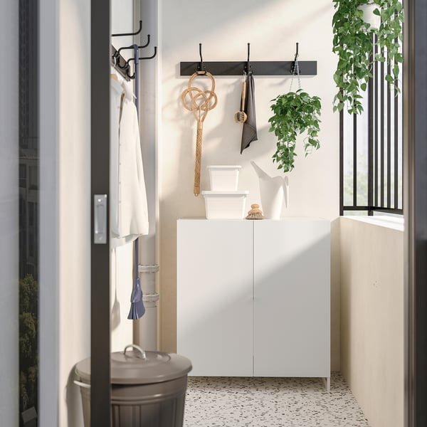 JOSTEIN shelving unit with doors, in/outdoor/white, 81x44x90 cm