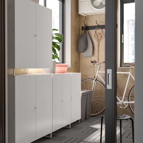 JOSTEIN shelving unit with doors, in/outdoor/white, 182x44x180 cm
