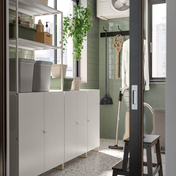 JOSTEIN shelving unit with doors, in/outdoor/white, 182x44x180 cm