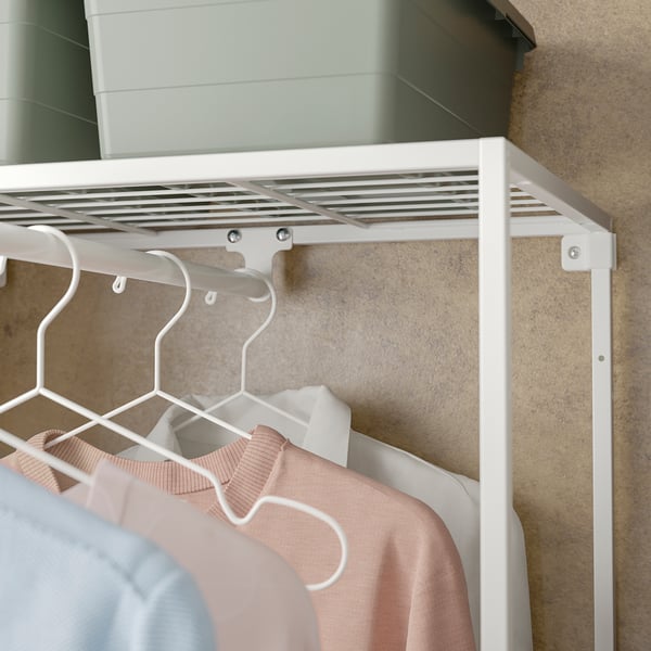 JOSTEIN - Shelving unit with clothes rail, indoor / outdoor / white metal wire,81x166/270x180 cm