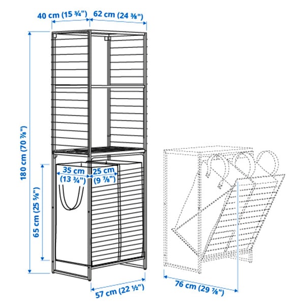 JOSTEIN - Shelf with bags / grid, indoor / outdoor metal wire / transparent white,62x40/76x180 cm