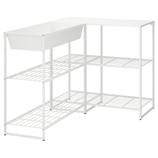 JOSTEIN shelving unit with container, in/outdoor/white, 122x102x90 cm