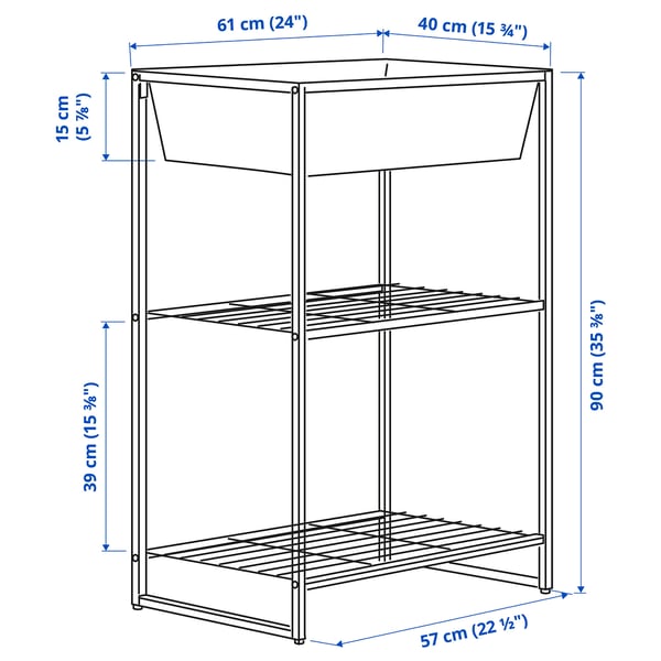 JOSTEIN shelving unit with container, in/outdoor/wire white, 61x40x90 cm