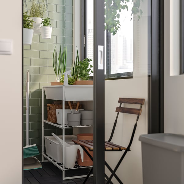 JOSTEIN shelving unit with container, in/outdoor/wire white, 81x40x90 cm