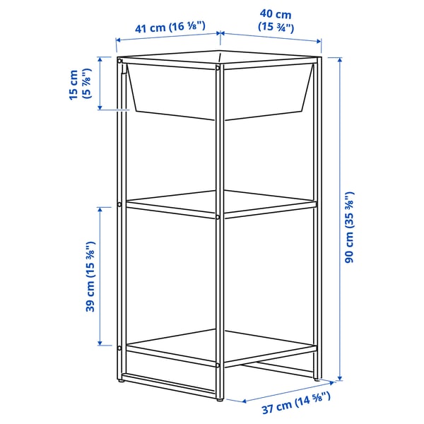 JOSTEIN shelving unit with container, in/outdoor/metal white, 41x40x90 cm