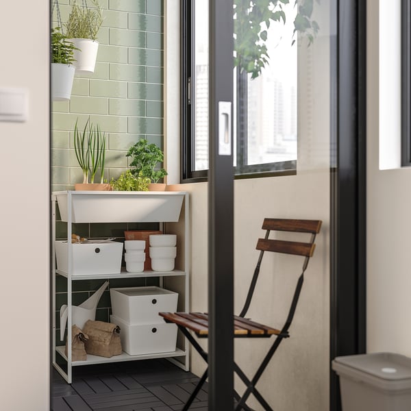 JOSTEIN shelving unit with container, in/outdoor/metal white, 61x40x90 cm