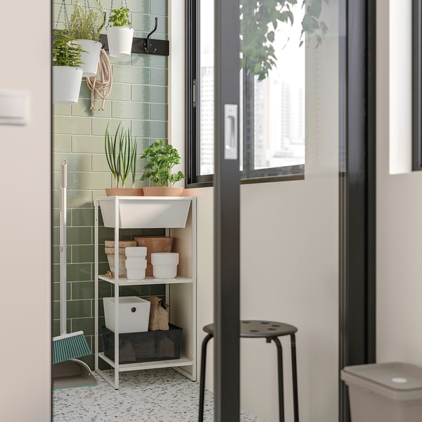 JOSTEIN shelving unit with container, in/outdoor/metal white, 41x40x90 cm