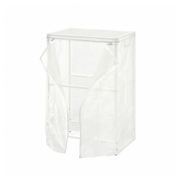 JOSTEIN - Shelving unit with cover, in / out metal wire / transparent white, 61x41x90 cm