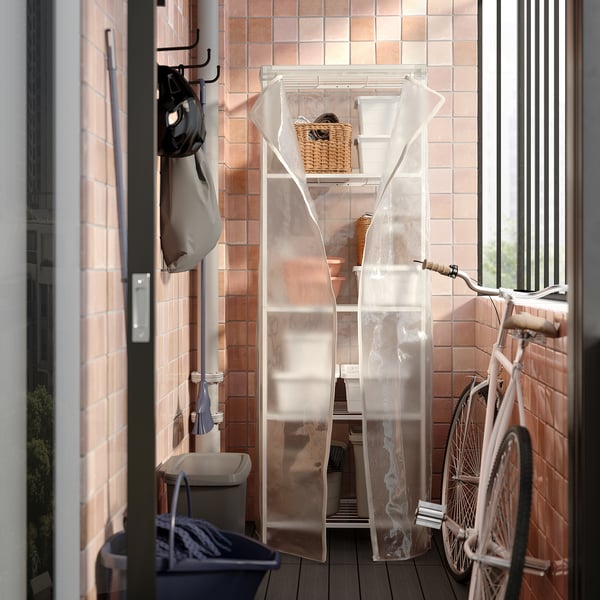 JOSTEIN shelving unit with cover, in/outdoor wire/transparent white, 61x41x180 cm