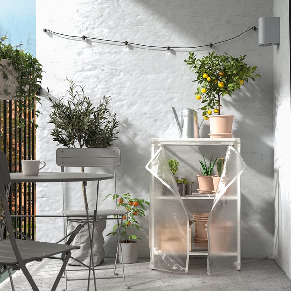 JOSTEIN shelving unit with cover, in/outdoor wire/transparent white, 61x41x90 cm