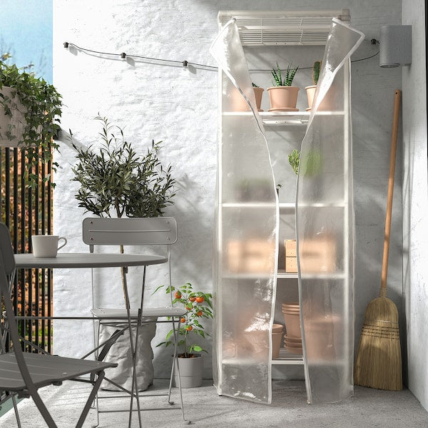 JOSTEIN - Shelving unit with cover, for indoor / outdoor metal wire / transparent white,61x41x180 cm