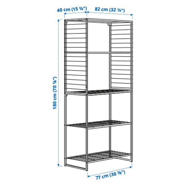 JOSTEIN shelving unit with grid, in/outdoor/wire white, 82x40x180 cm