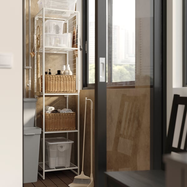 JOSTEIN - Shelving unit with grid, in / outdoor / white metal wire,42x40x180 cm