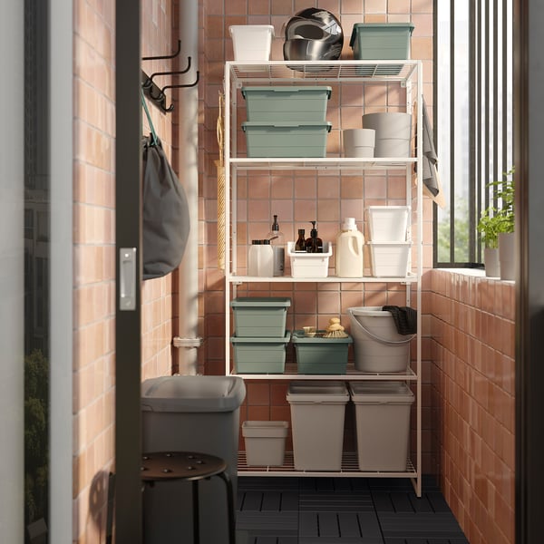JOSTEIN shelving unit with grid, in/outdoor/wire white, 82x40x180 cm