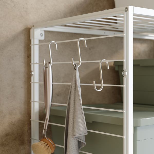 JOSTEIN shelving unit with grid, in/outdoor/wire white, 82x40x180 cm