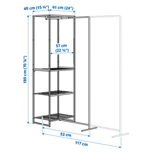 JOSTEIN - Shelving unit with drying rack, in / outdoor / white metal wire, 61x53 / 117x180 cm