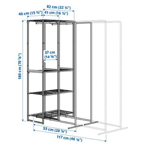 JOSTEIN - Shelving unit with drying rack, in / outdoor / white metal wire, 82x53/117x180 cm