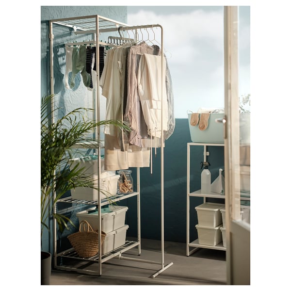 JOSTEIN - Shelving unit with drying rack, in / outdoor / white metal wire, 61x53 / 117x180 cm