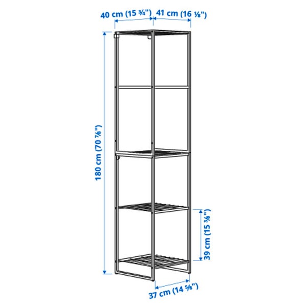 JOSTEIN - Shelving unit, in / outdoor / white metal wire,41x40x180 cm