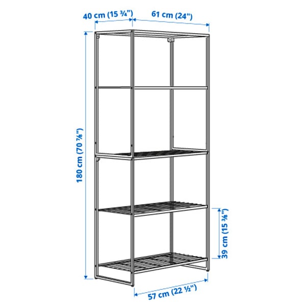 JOSTEIN shelving unit, in/outdoor/wire white, 61x40x180 cm