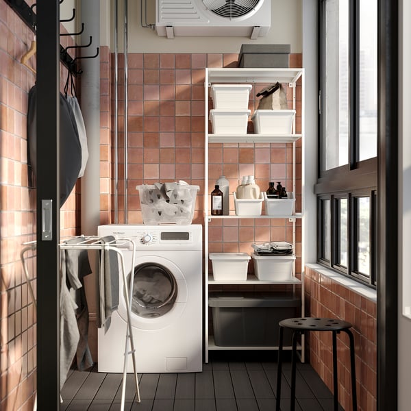 JOSTEIN - Shelving unit, in / outdoor / white metal,61x40x180 cm , 61x40x180 cm