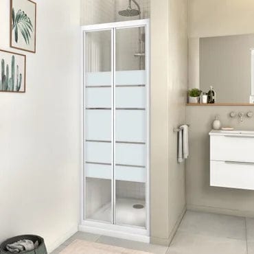 Bricocenter FOLDING DOOR ESSENTIAL SENSEA L 70 H 185 CM SCREEN PRINTED GLASS 4 MM WHITE PROFILES