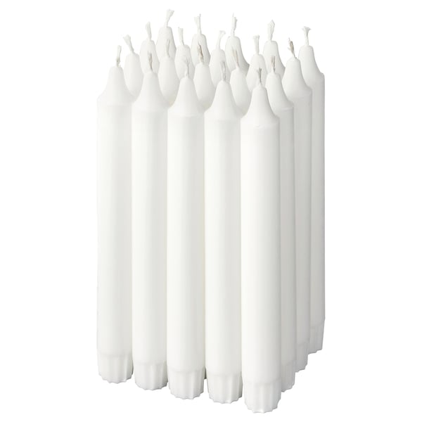 JUBLA unscented chandelier candle, white, 19 cm 6 hr, 20 pack