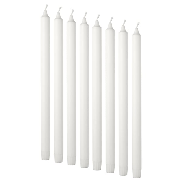 JUBLA unscented candle, white, 35 cm 10 hr, 8 pack