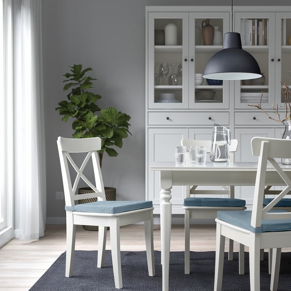 JUSTINA chair pad, grey-blue, 42/35x40x4 cm