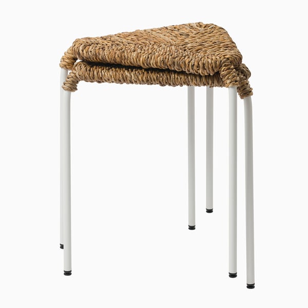 JUTEBODA stool, natural/white, 37x45x37 cm