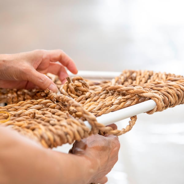 JUTEBODA stool, natural/white, 37x45x37 cm